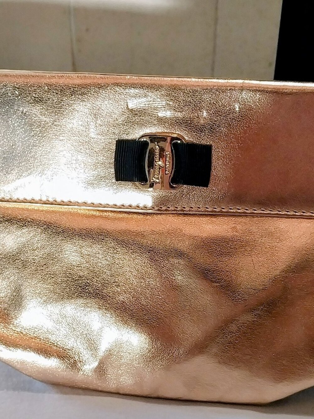 FERRAGAMO Rose Gold Parfum Makeup Pouch Free With Purchase Gold Tone Hardware